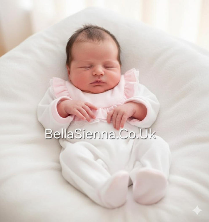 Girls White & Pink Velour All In One Babygrow - SG210-V