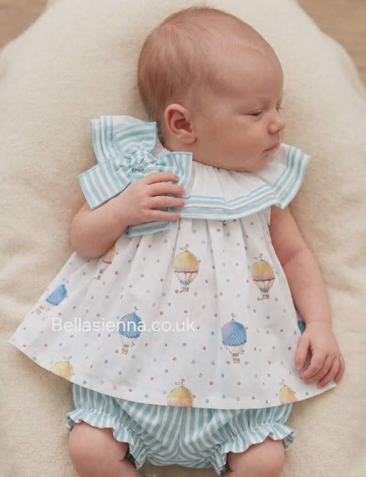 Pretty Girls Green & White "Hot Air Balloon" Dress & Matching Pants Set - SG250