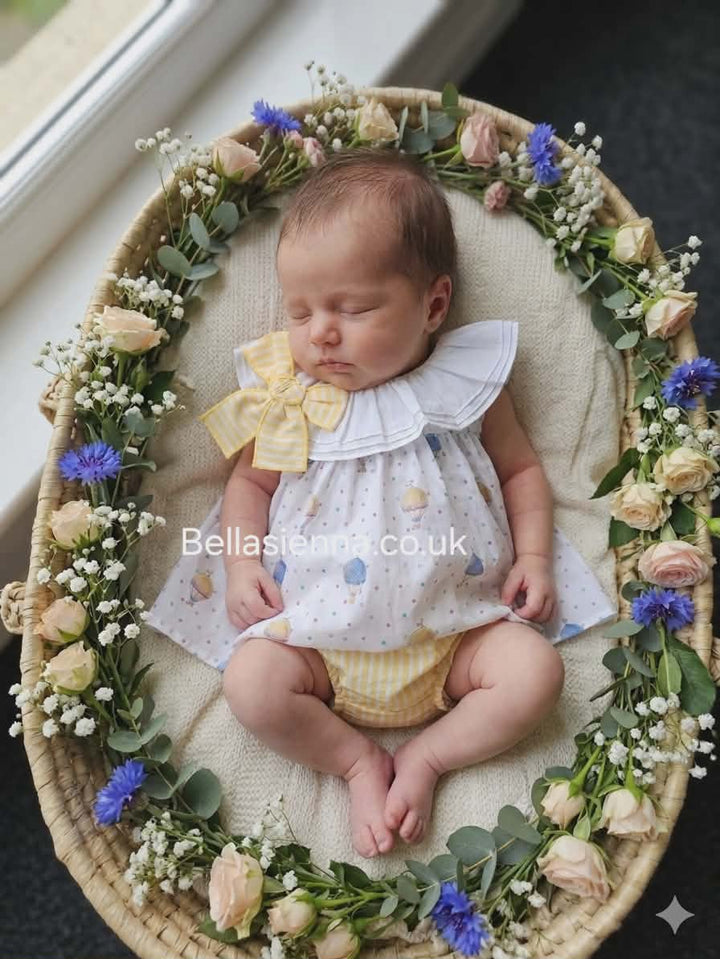 Pretty Girls Lemon & White "Hot Air Balloon" Dress & Matching Pants Set - SG250