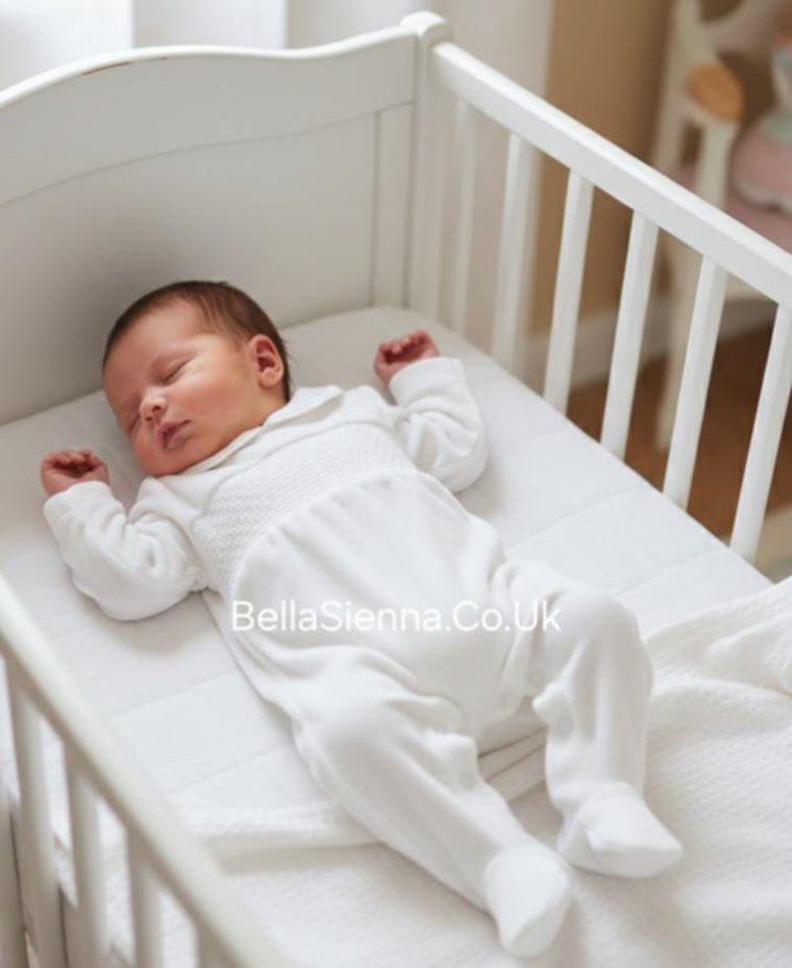 Unisex White Velour Smocked All In One Babygrow - SG68-V