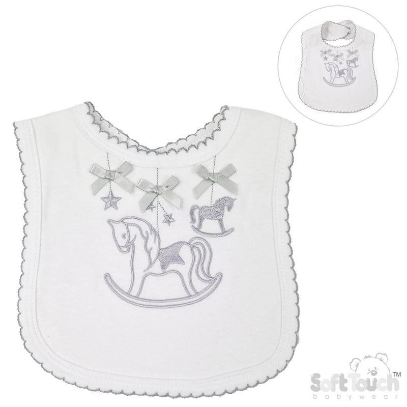 White & Grey Unisex Rocking Horse Bib With Bows