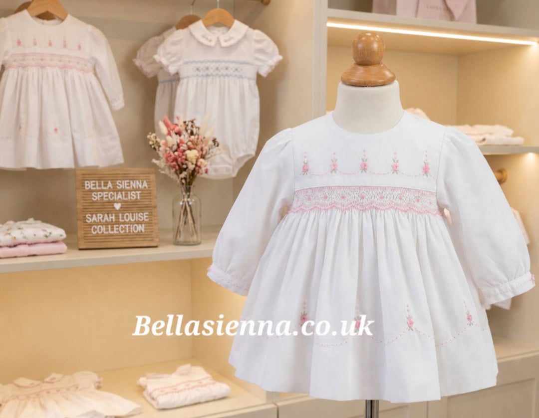 Sarah Louise White, Pink & Silver Hand Smocked Dress - 010472