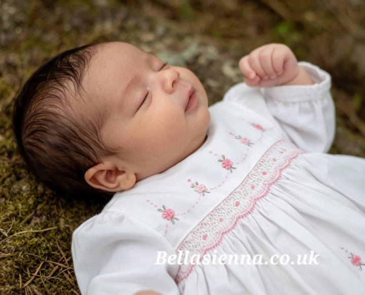 Sarah Louise White, Pink & Silver Hand Smocked Dress - 010472
