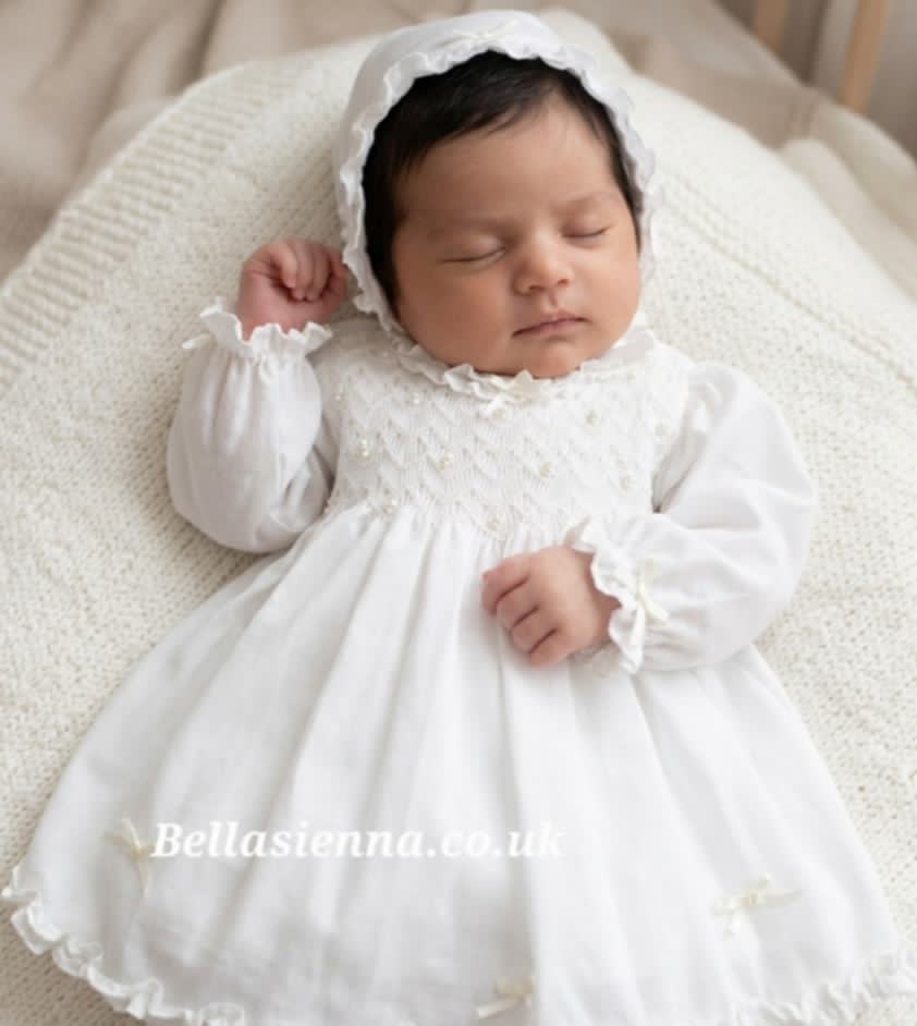 Sarah Louise Ivory Hand Smocked Dress, Pants & Bonnet Set - 013347