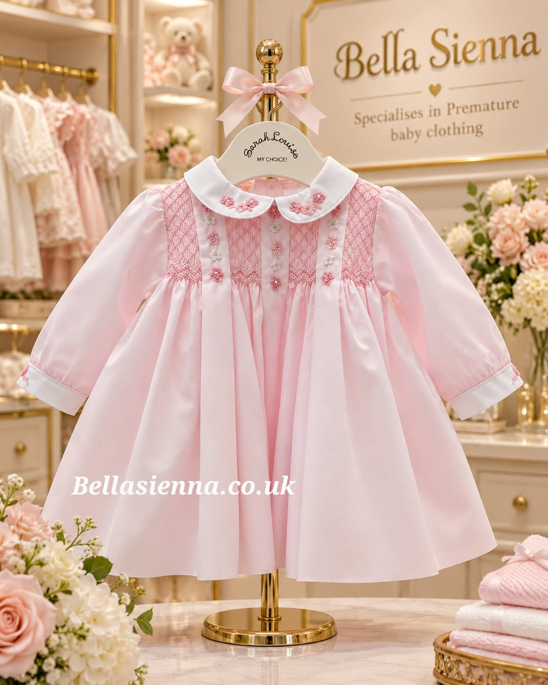 Sarah Louise Girls Pink & White Hand Smocked Dress - 013923