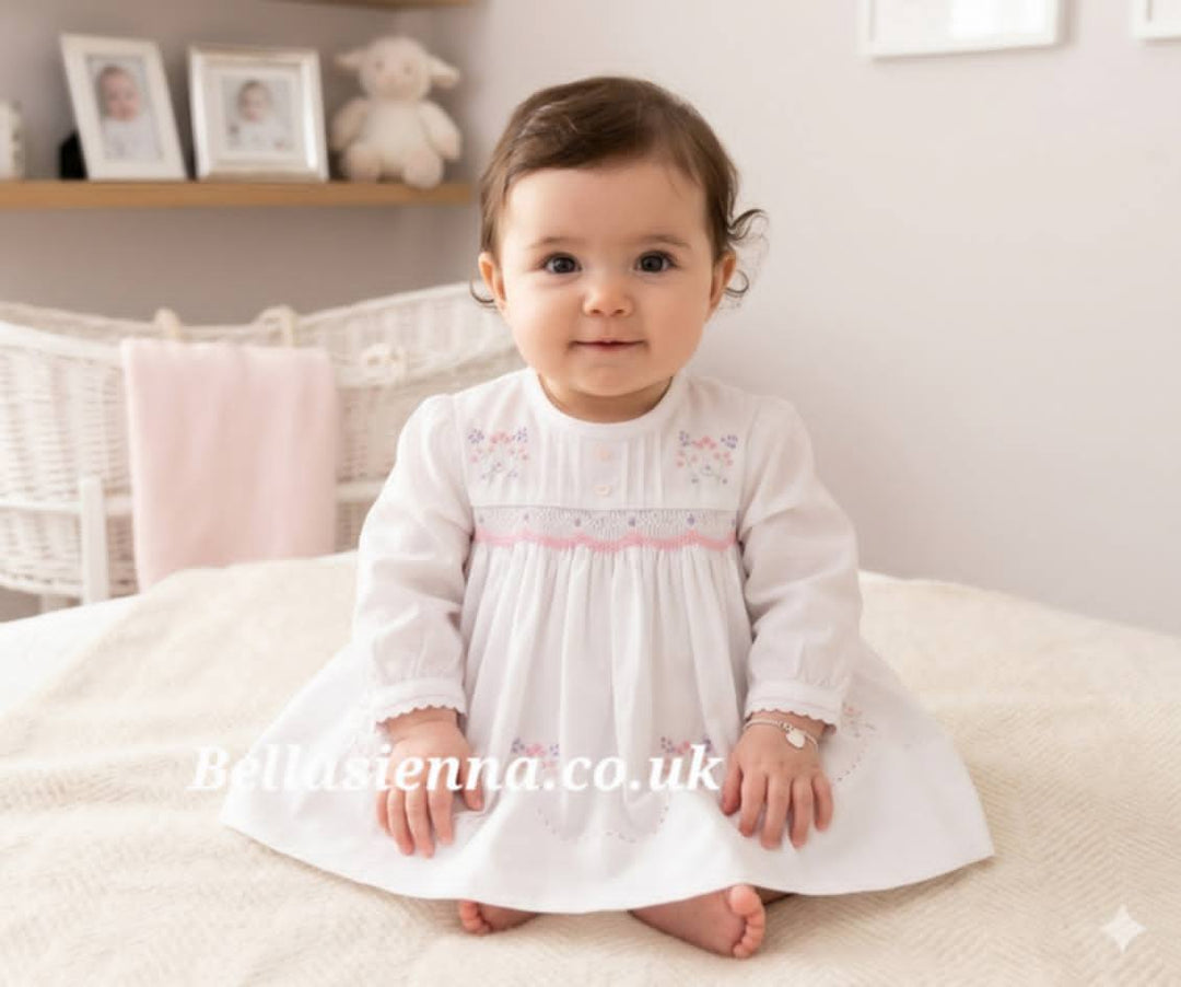 Sarah Louise Baby White And Pink Smocked Dress 010463
