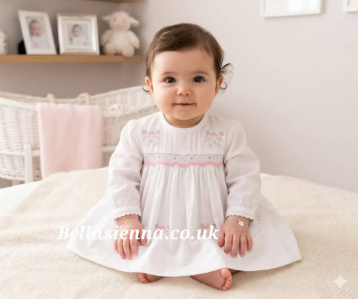 Sarah Louise Baby White And Pink Smocked Dress 010463