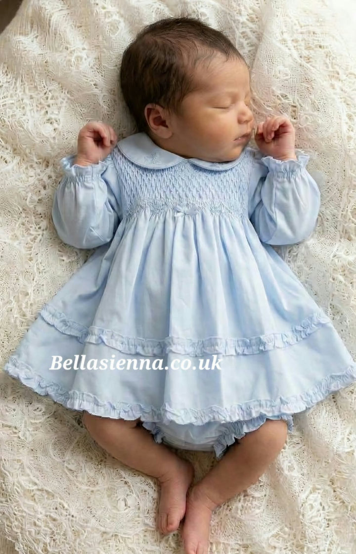 Sarah Louise Blue Hand Smocked Dress & Matching Pants - 013695