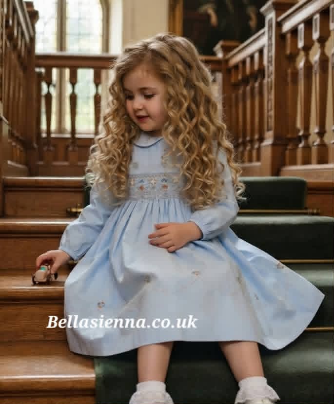 Sarah Louise Blue & Terracotta Hand Smocked Dress - 013688