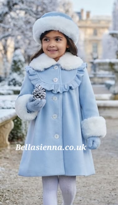 Sarah Louise Girls Blue & White Traditional Style Coat & Matching Hat - 013800