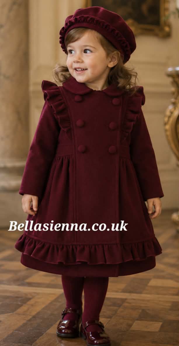 Sarah Louise Girls Burgundy Traditional Style Coat & Hat - 013165