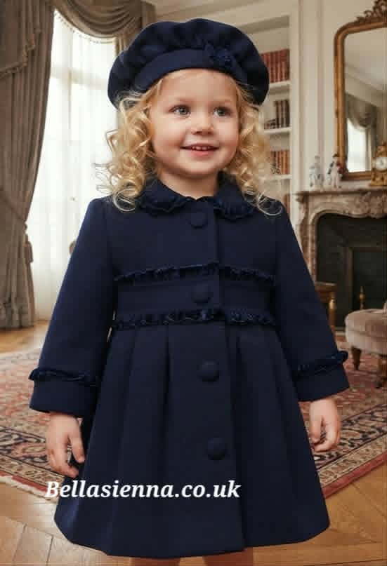 Sarah Louise Navy Girls Traditional Style Coat & Beret - 013163