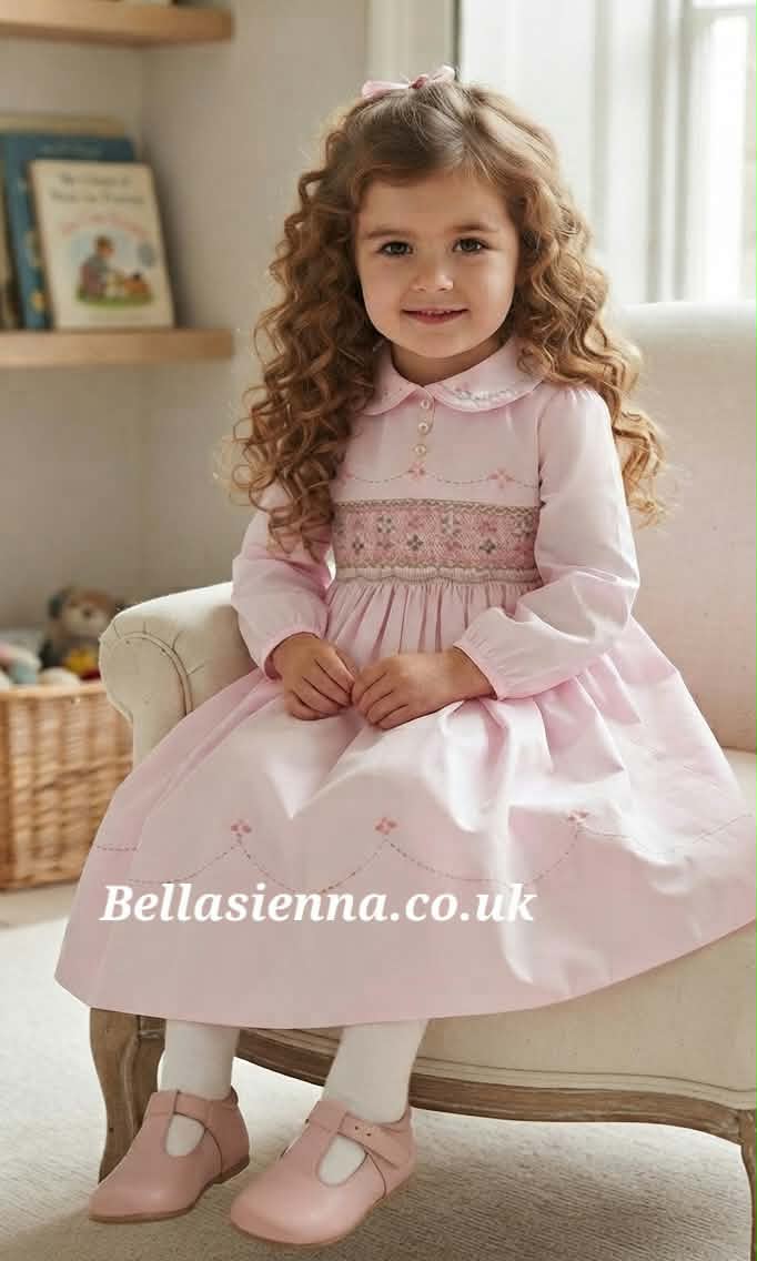 Sarah Louise Pink & Terracotta Hand Smocked Dress - 013688