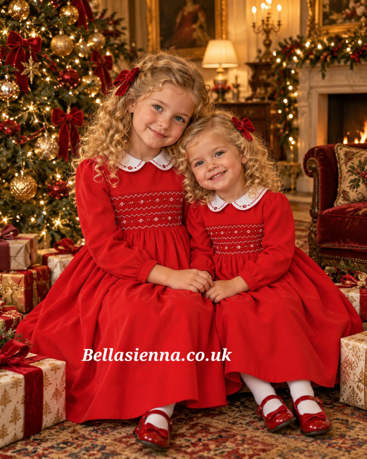 Sarah Louise Red & White Hand Smocked Dress - 013797