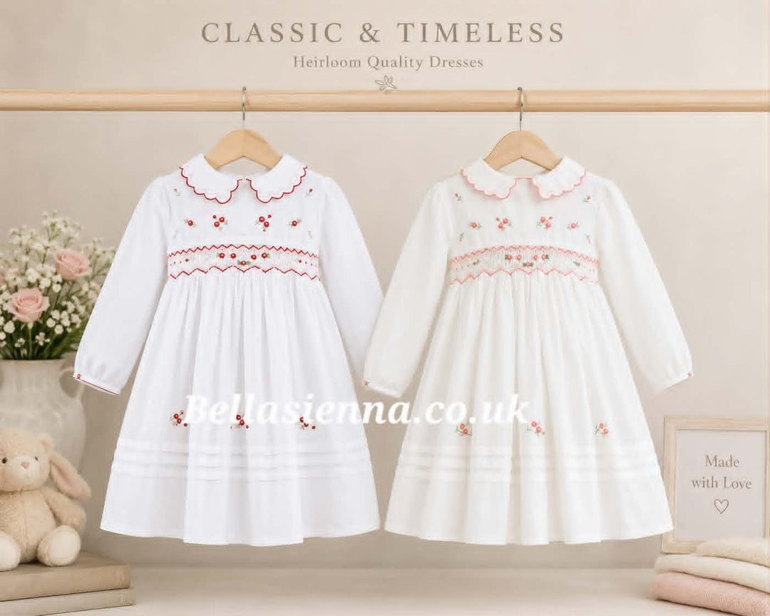 Sarah Louise White/Red/Pink Smocked Dress 011643