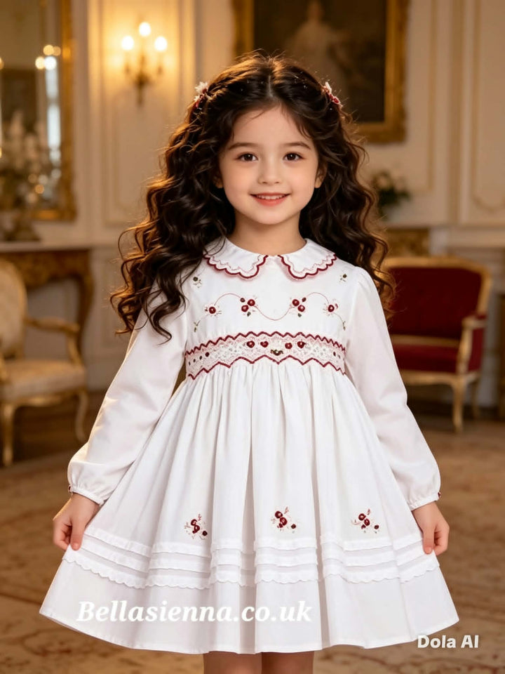 Sarah Louise White/Red/Pink Smocked Dress 011643