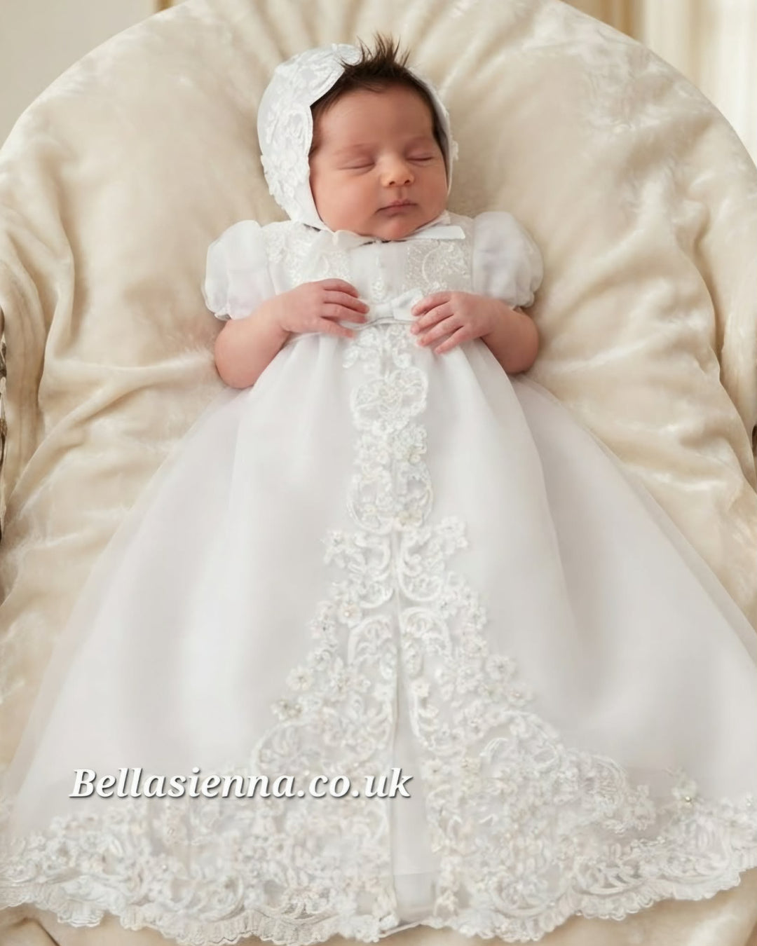 Sarah Louise White Christening Robe Gown & Bonnet - 001165XS