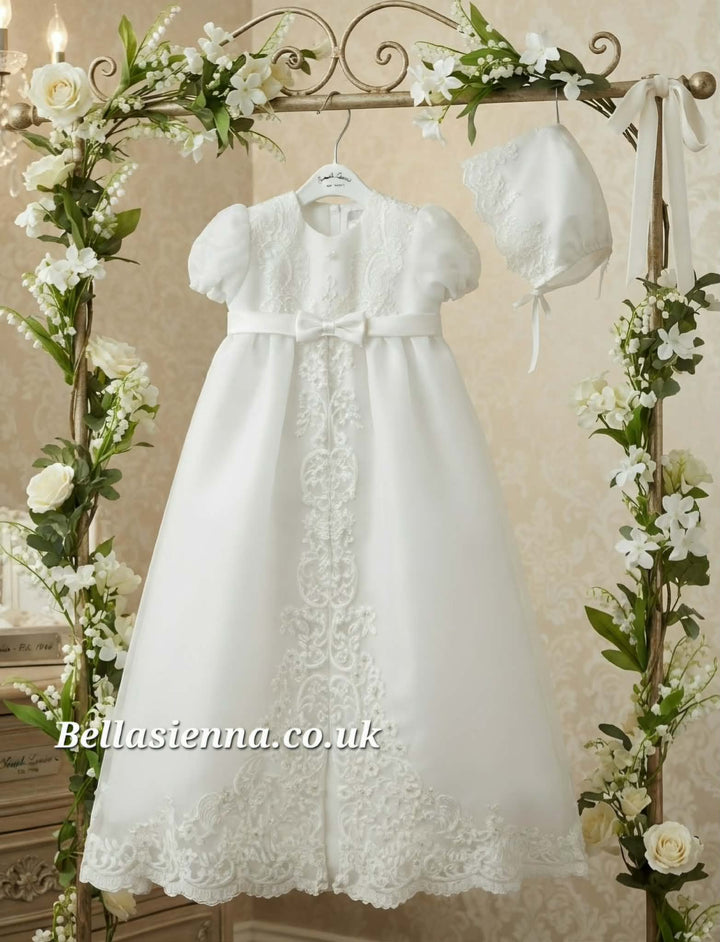 Sarah Louise White Christening Robe Gown & Bonnet - 001165XS