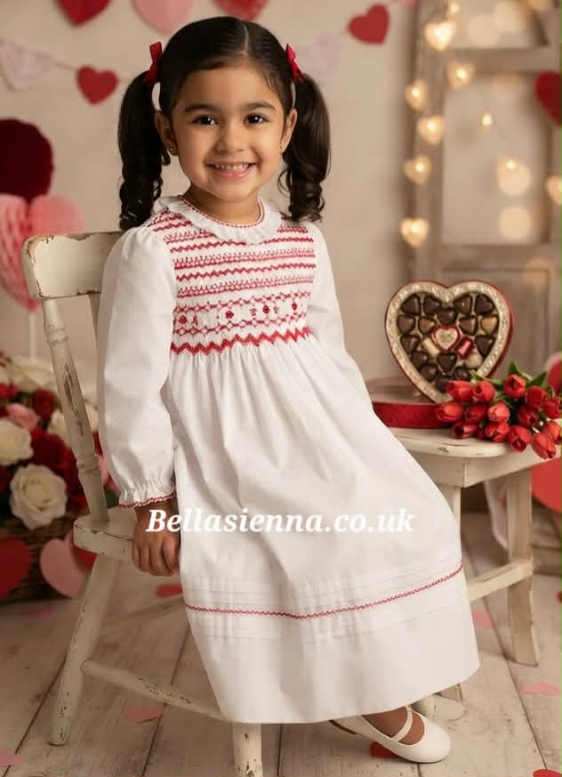 Sarah Louise White & Red Hand Smocked Dress - 013784