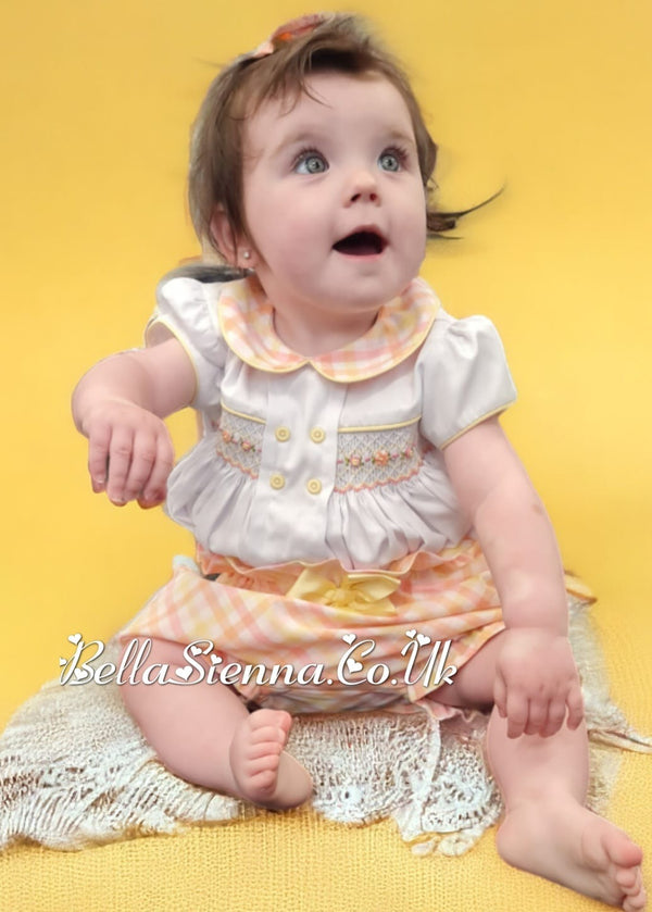 Pretty Originals Multicoloured Check Hand Smocked Outfit & Matching Hair Clip - MT02401