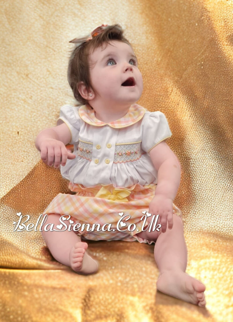 Pretty Originals Multicoloured Check Hand Smocked Outfit & Matching Hair Clip - MT02401