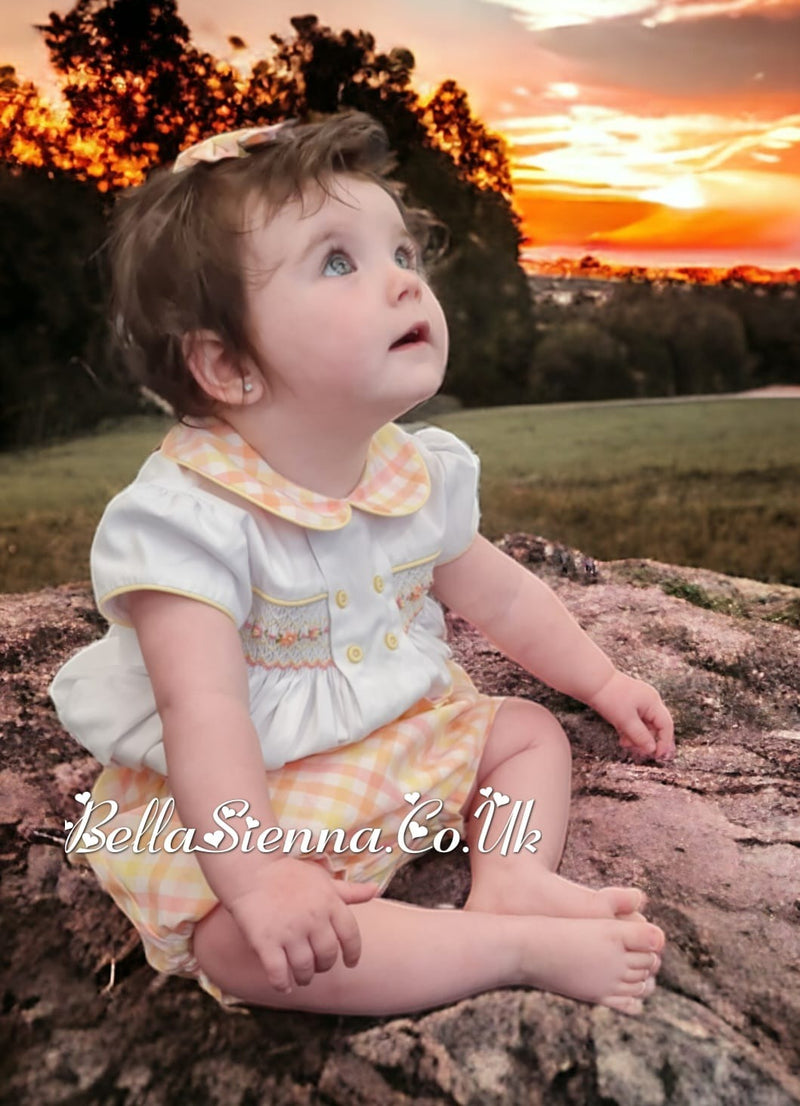 Pretty Originals Multicoloured Check Hand Smocked Outfit & Matching Hair Clip - MT02401