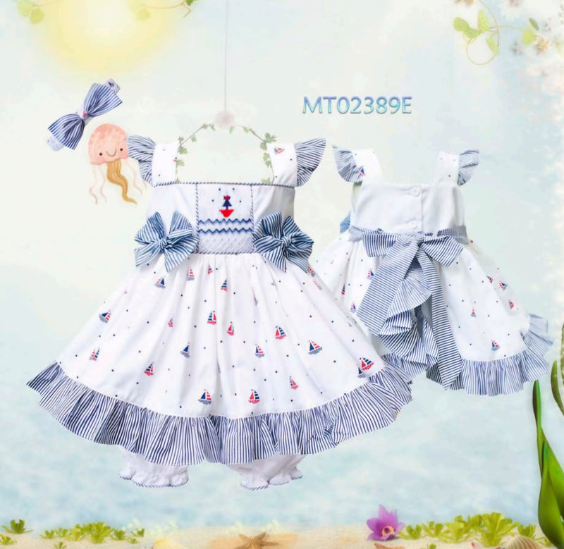 Pretty Originals Hand Smocked Dress, Bloomers & Headband Set - MT02389