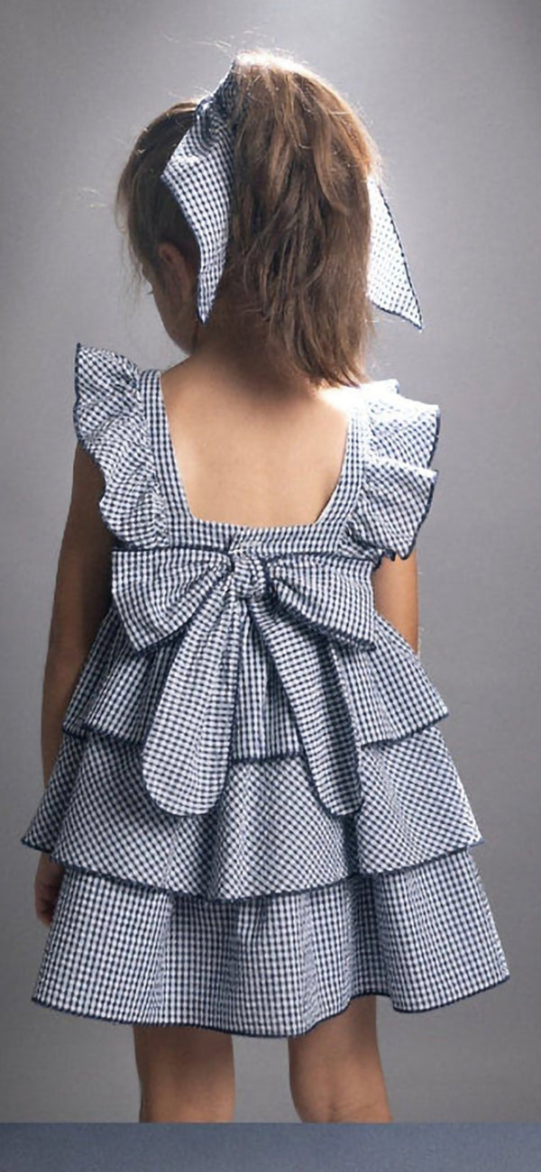 Basmarti Navy & White Gingham Hair band To Match Dress - 25035