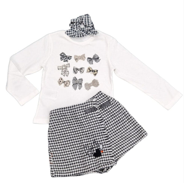 Mayoral Top, Skort & Matching Scrunchie Set - 4006 4907 - Black Dog Tooth