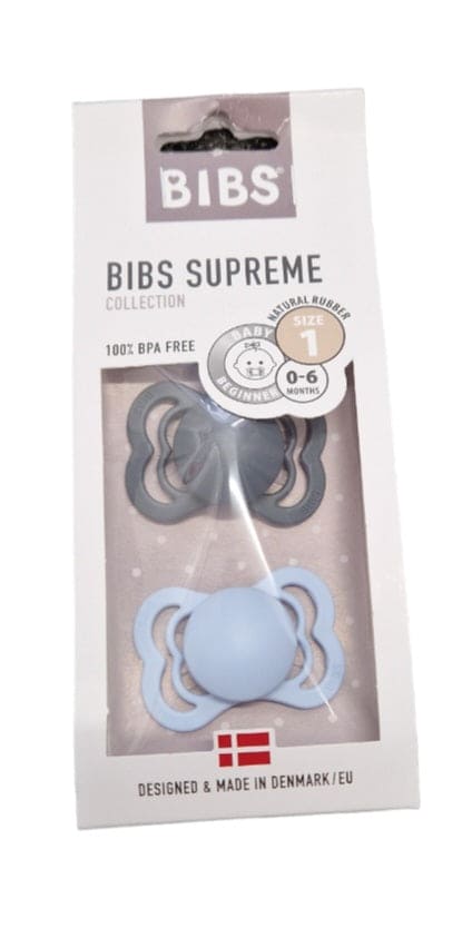 Bibs Supreme Collection Pack Of Two Dummies - Baby Blue & Charcoal Grey