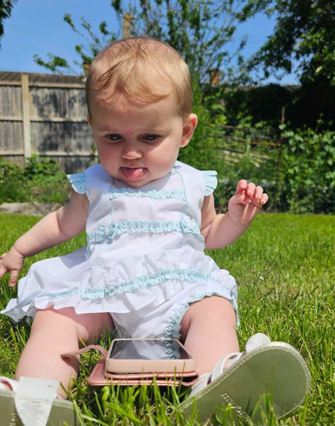 Sarah Louise White and Mint Green Dress Set