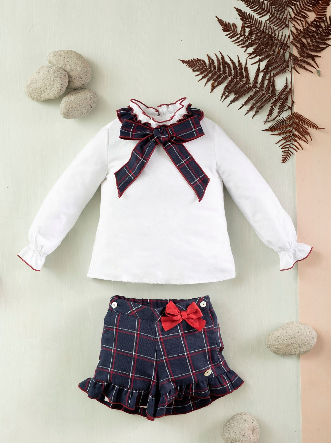Basmarti Navy & Dark Red Blouse & Shorts Set - 23550