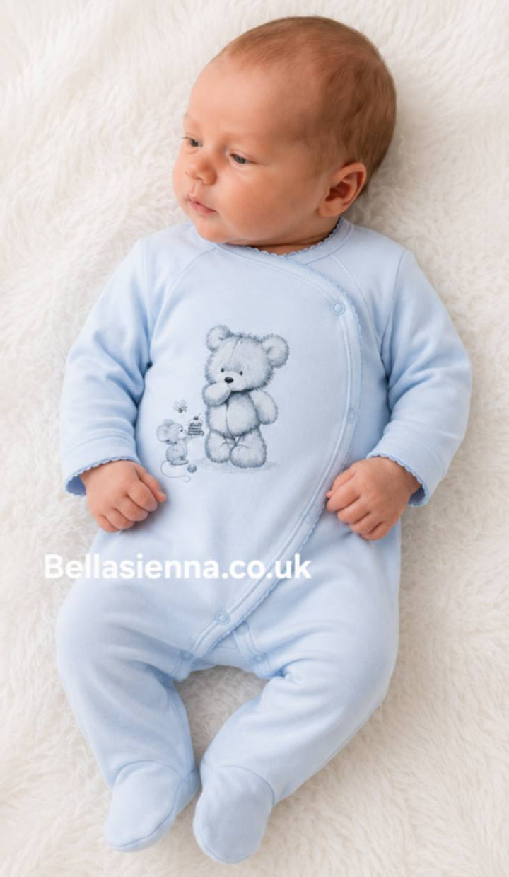 Sofia "MIKADO" Blue 100% Cotton Babygrow - Sleepsuit