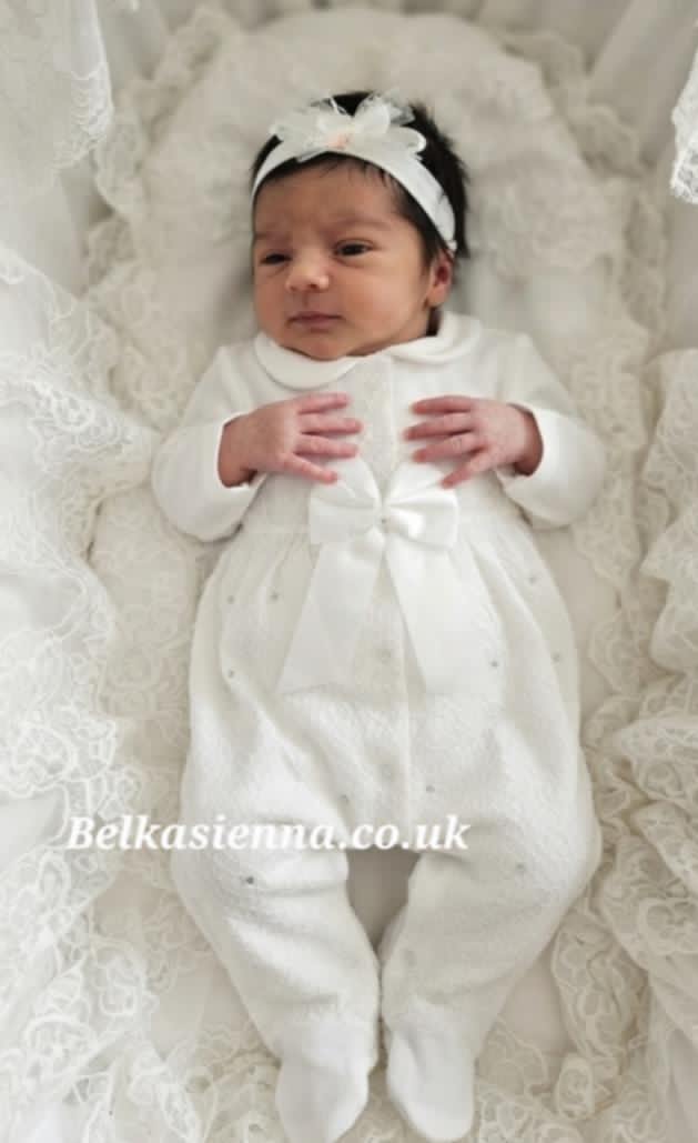 Sofija Ivory Cotton Babygrow & Matching Headband - Charlotte