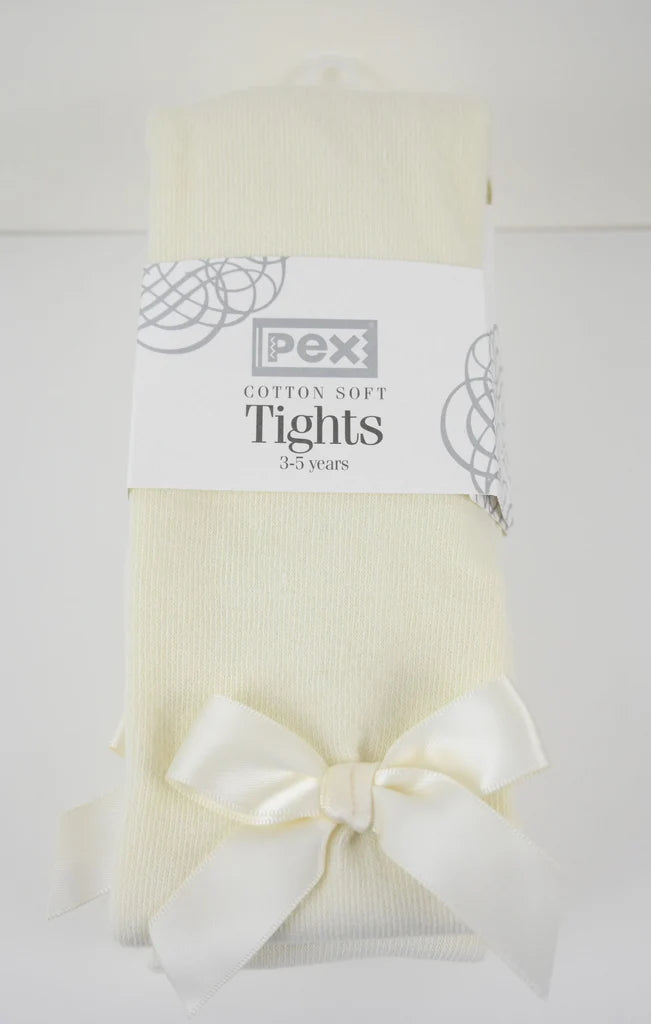 Girls Ivory Cotton Rich Bow Tights