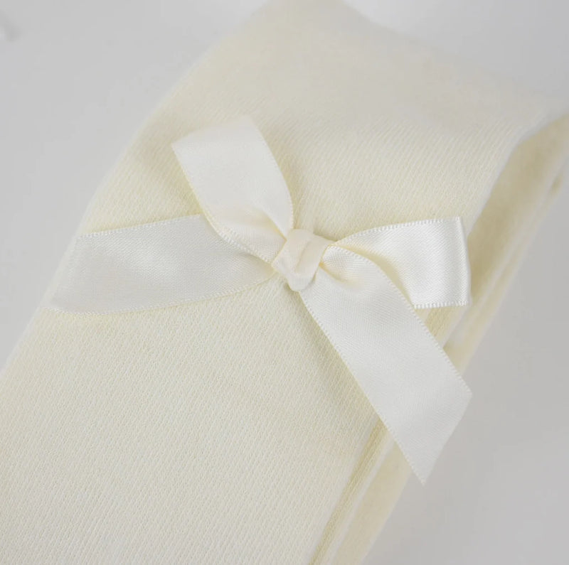 Girls Ivory Cotton Rich Bow Tights
