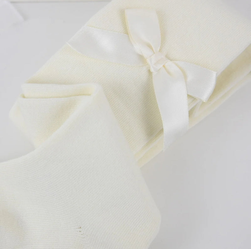 Girls Ivory Cotton Rich Bow Tights