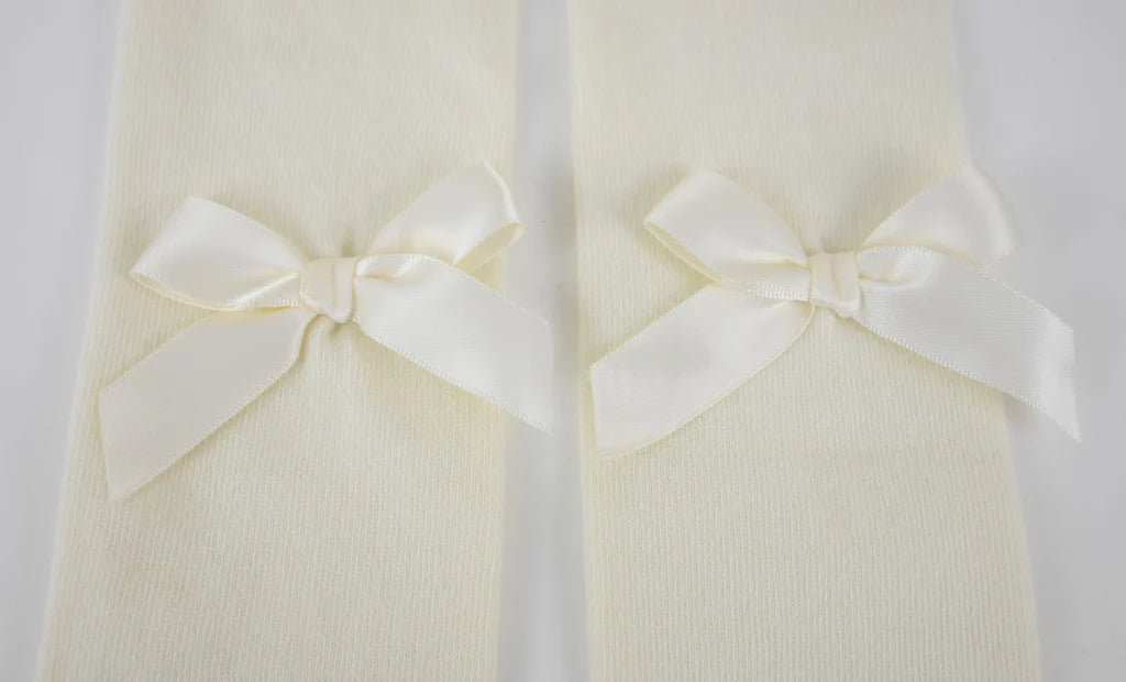 Girls Ivory Cotton Rich Bow Tights