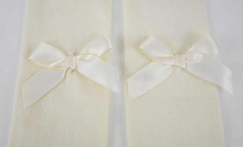 Girls Ivory Cotton Rich Bow Tights
