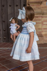 Naxos Hand Smocked White & Blue Dress - 7332