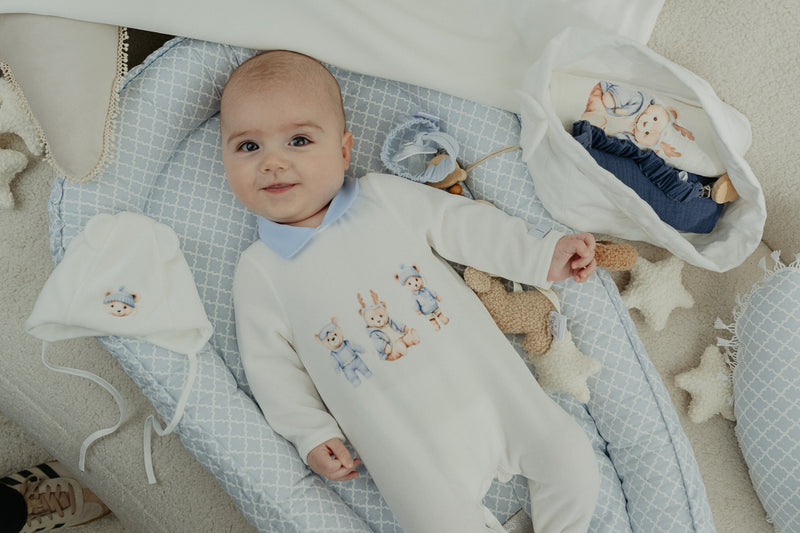 Jamiks "TIBO" All In One Velour Babygrow & Hat Set