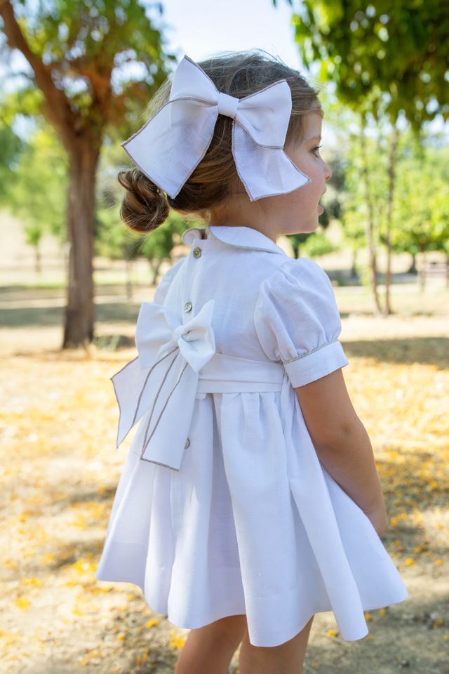 Naxos Girls Hand Smocked Ivory & Beige Dress - 7724