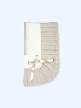 Mac ilusion Knitted Baby Shawl With Ruffle & Bow - Ivory & Beige - TO102