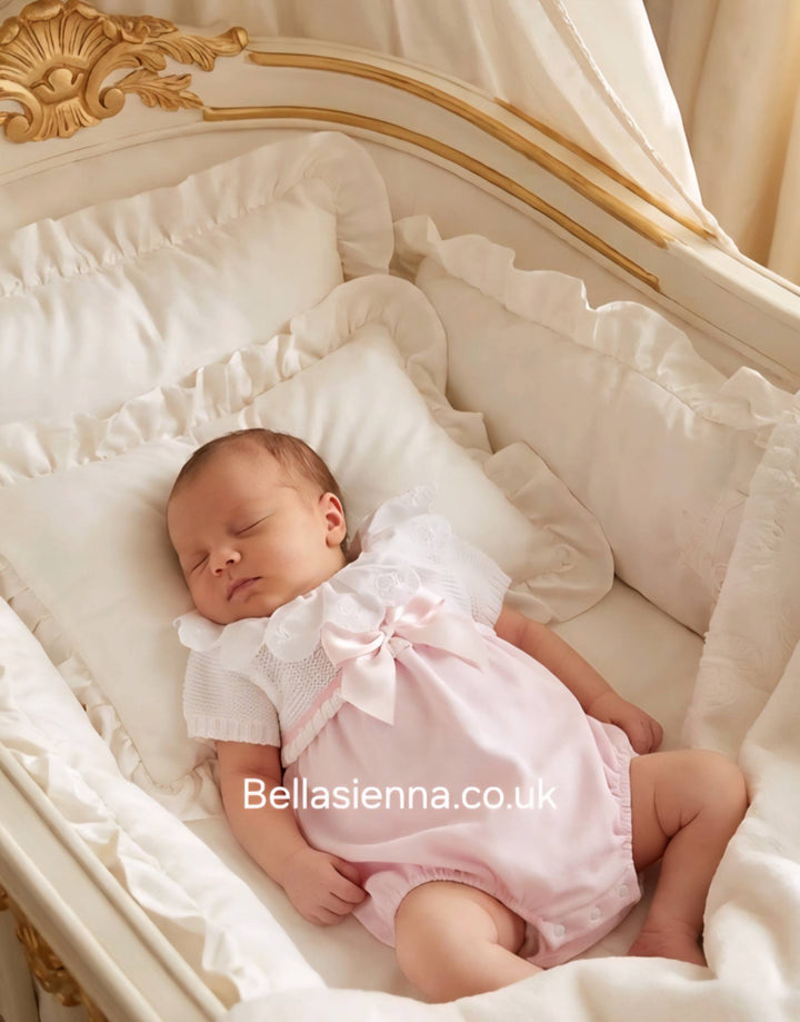 Pex "Tabitha" Pink & White Romper With Bow