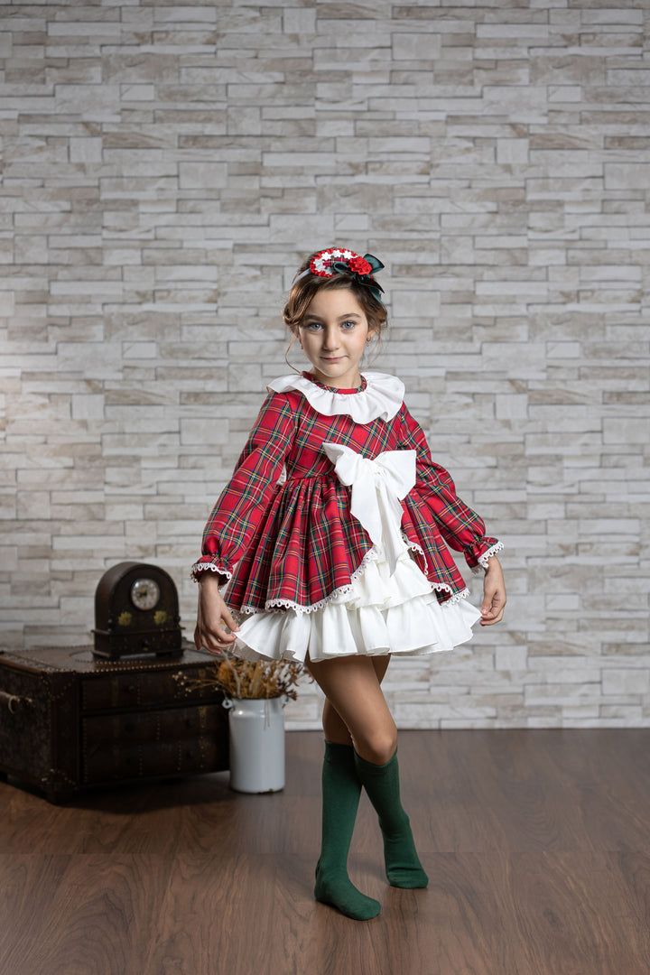 Abuela Tata Red & Green Tartan Dress With Beautiful Bow Back - 2599349