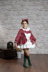 Abuela Tata Red & Green Tartan Dress With Beautiful Bow Back - 2599349