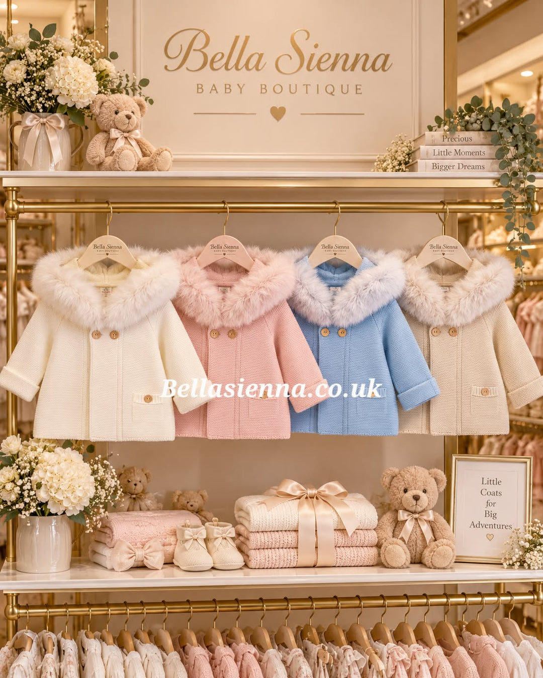 Blue Knitted Cardigan Jacket With Fur Trim Hood