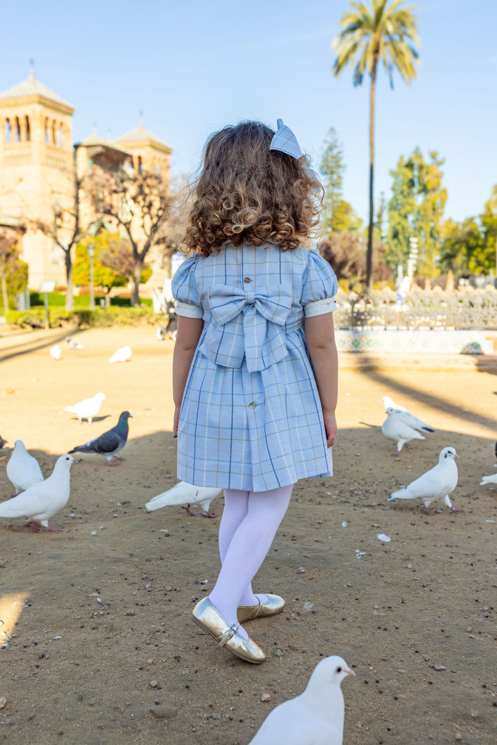 Naxos Hair Bow To Match Baby Blue Check Smocked Dress - 7426