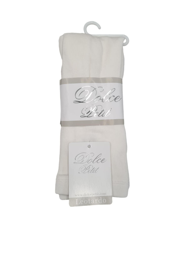 Dolce Petit Thick Ribbed White Tights