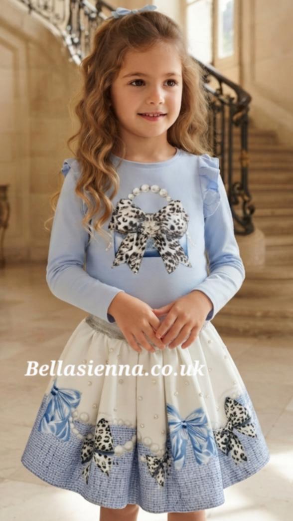 Giorgio Bambini Girls Blue "HANDBAG" Long Sleeved Top & Skirt Set - YG-13